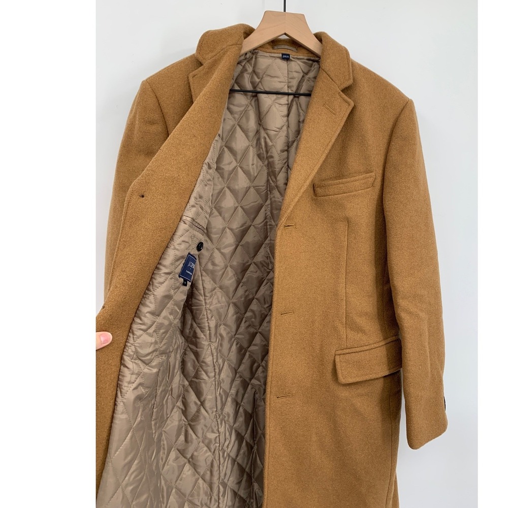 J Crew Thompson Overcoat Mens 38 Brown Wool Blend Quilted Lining Topcoat